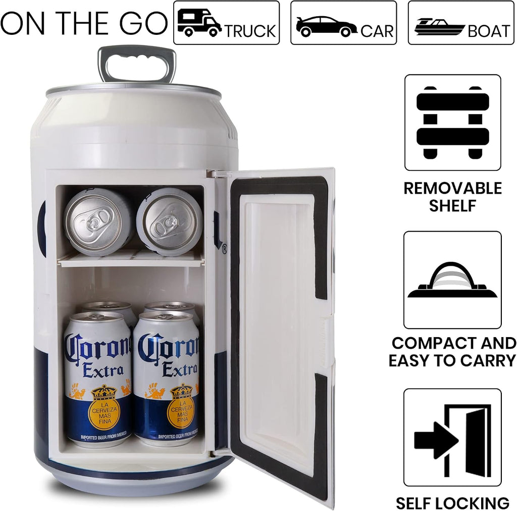 Koolatron Corona Mini Fridge - Refrigerator for Bedroom Office, Portable Table Top Beverage Cooler, 12V 110V Refrigerador For Drinks, Soda, Wines, Use In Car, Dorm, Outdoor, Patio, 8 Can