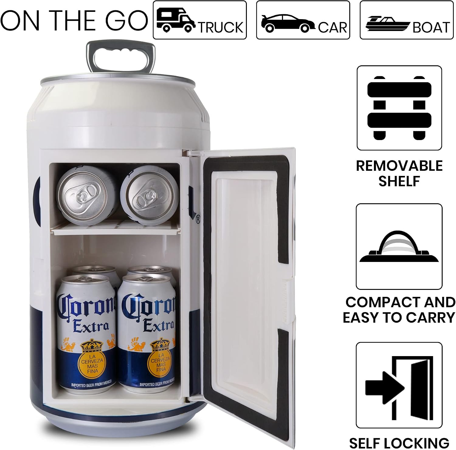 Koolatron Corona Mini Fridge - Refrigerator for Bedroom Office, Portable Table Top Beverage Cooler, 12V 110V Refrigerador For Drinks, Soda, Wines, Use In Car, Dorm, Outdoor, Patio, 8 Can