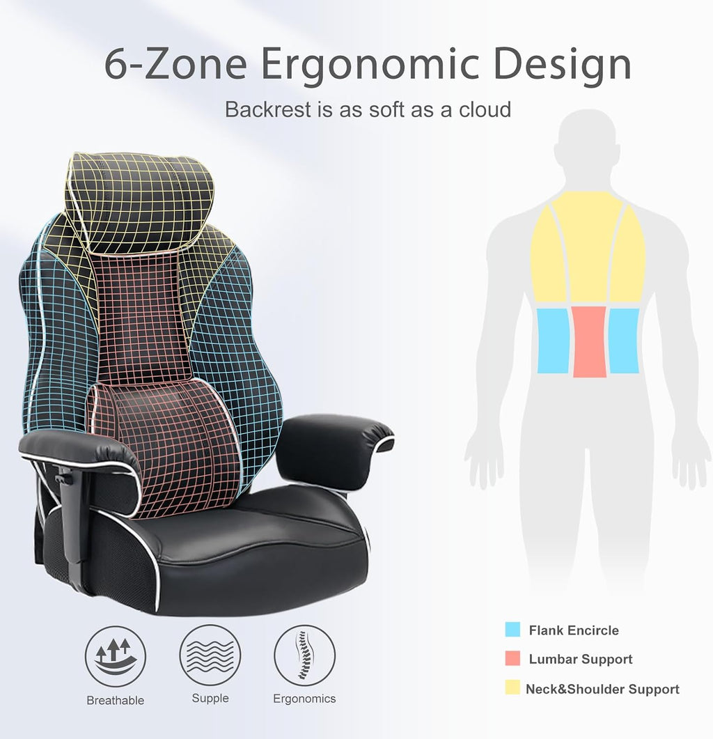 DJWang Big and Tall Office Chair with Foot Rest, High Back Executive Office Chair, PU Leather Ergonomic Chair with Lumbar Support, 135 Reclining Chair with Thickened Spring Cushion, Black