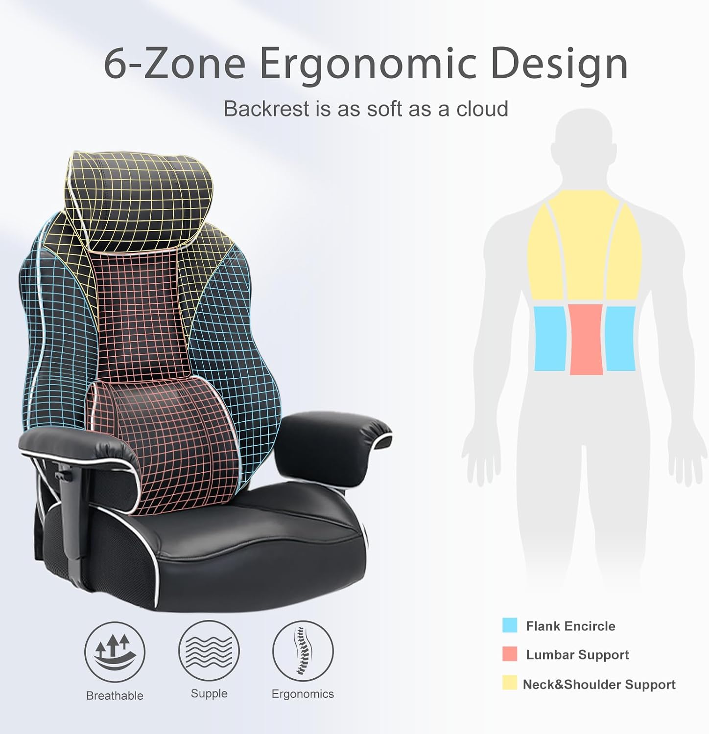 DJWang Big and Tall Office Chair with Foot Rest, High Back Executive Office Chair, PU Leather Ergonomic Chair with Lumbar Support, 135 Reclining Chair with Thickened Spring Cushion, Black