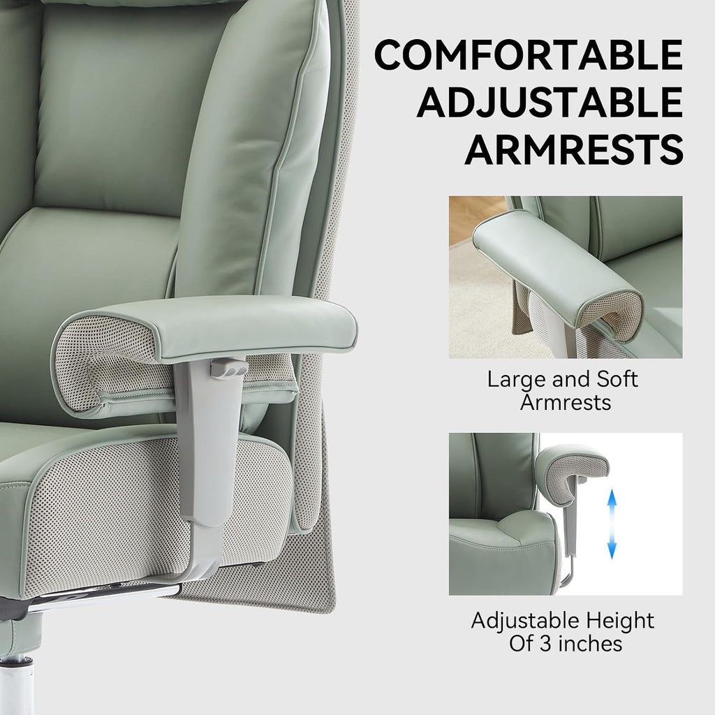 Efomao Big and Tall Office Chair 400lbs - Heavy Duty Executive Desk Chair with Foot Rest & 23' Wide Seat - High Back Ergonomic Leather Computer Chair for Heavy People, Home Office, Green