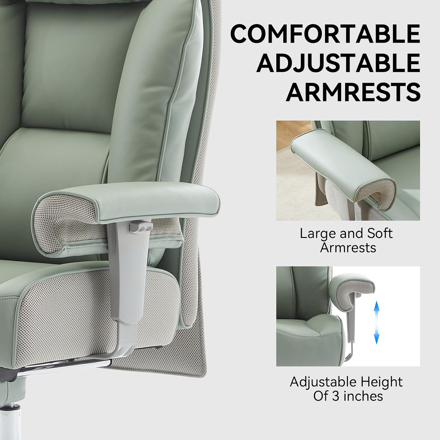 Efomao Big and Tall Office Chair 400lbs - Heavy Duty Executive Desk Chair with Foot Rest & 23' Wide Seat - High Back Ergonomic Leather Computer Chair for Heavy People, Home Office, Green