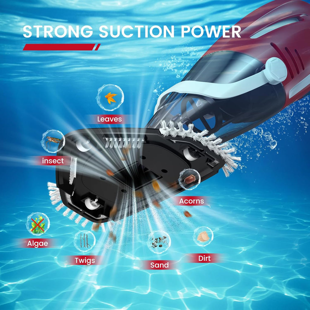Enhulk Cordless Pool Vacuum with Pool Net, Upgraded 80 Mins Runtime, 18.5 GPM Powerful Suction, 76.8'' Telescopic Pole, 1 Filters, Handheld Pool Cleaner for Above Ground & Inground Pools, PC40