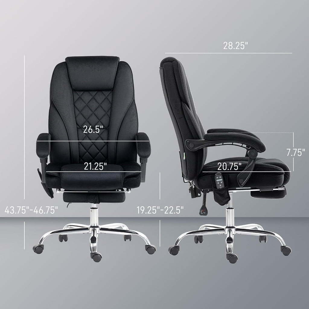 Vinsetto Massage Office Chair with Foot Rest, Executive Computer Desk Chair with 6 Vibration Point and Heat, Reclining Backrest, Swivel Wheels, Adjustable Height, Black