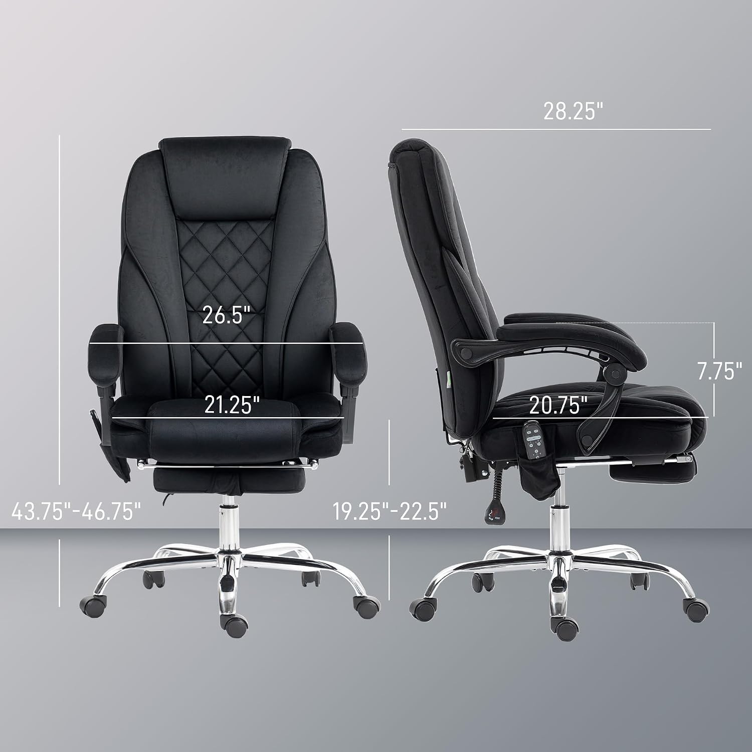 Vinsetto Massage Office Chair with Foot Rest, Executive Computer Desk Chair with 6 Vibration Point and Heat, Reclining Backrest, Swivel Wheels, Adjustable Height, Black