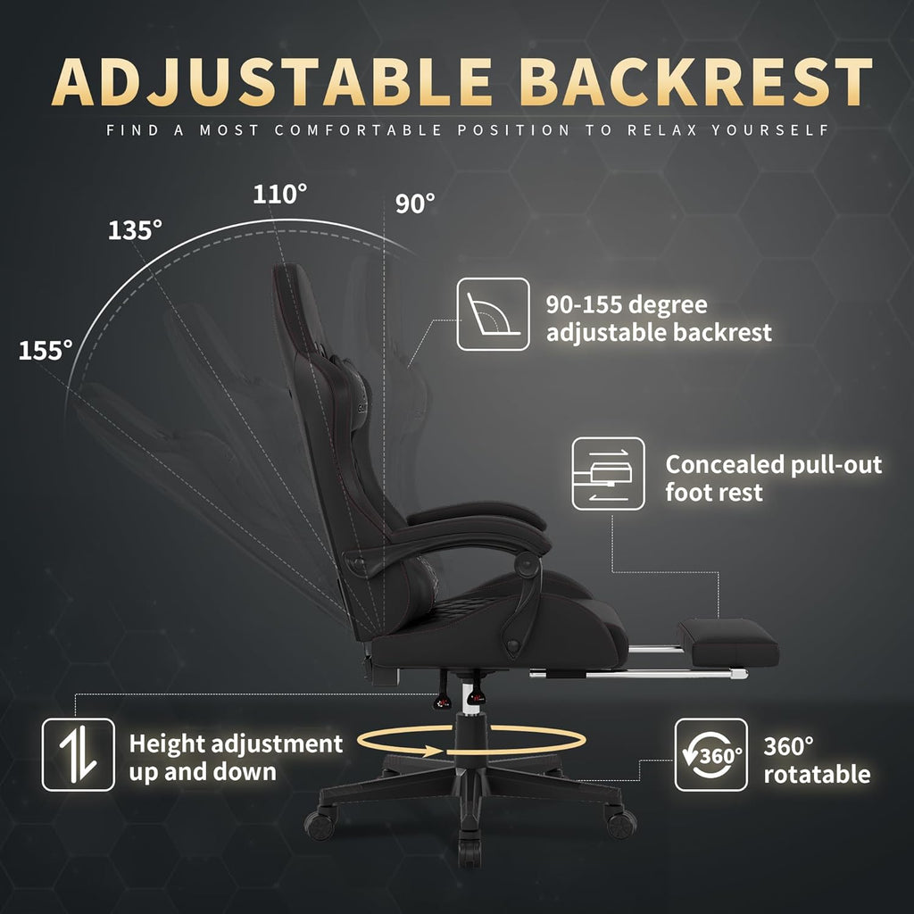 Gamtimer Gaming Chair, 400 lbs Adult Chair, High Back Computer Chair with Footrest and Linked Armrests, Office Video Game Chair with Lumbar Support (Black)