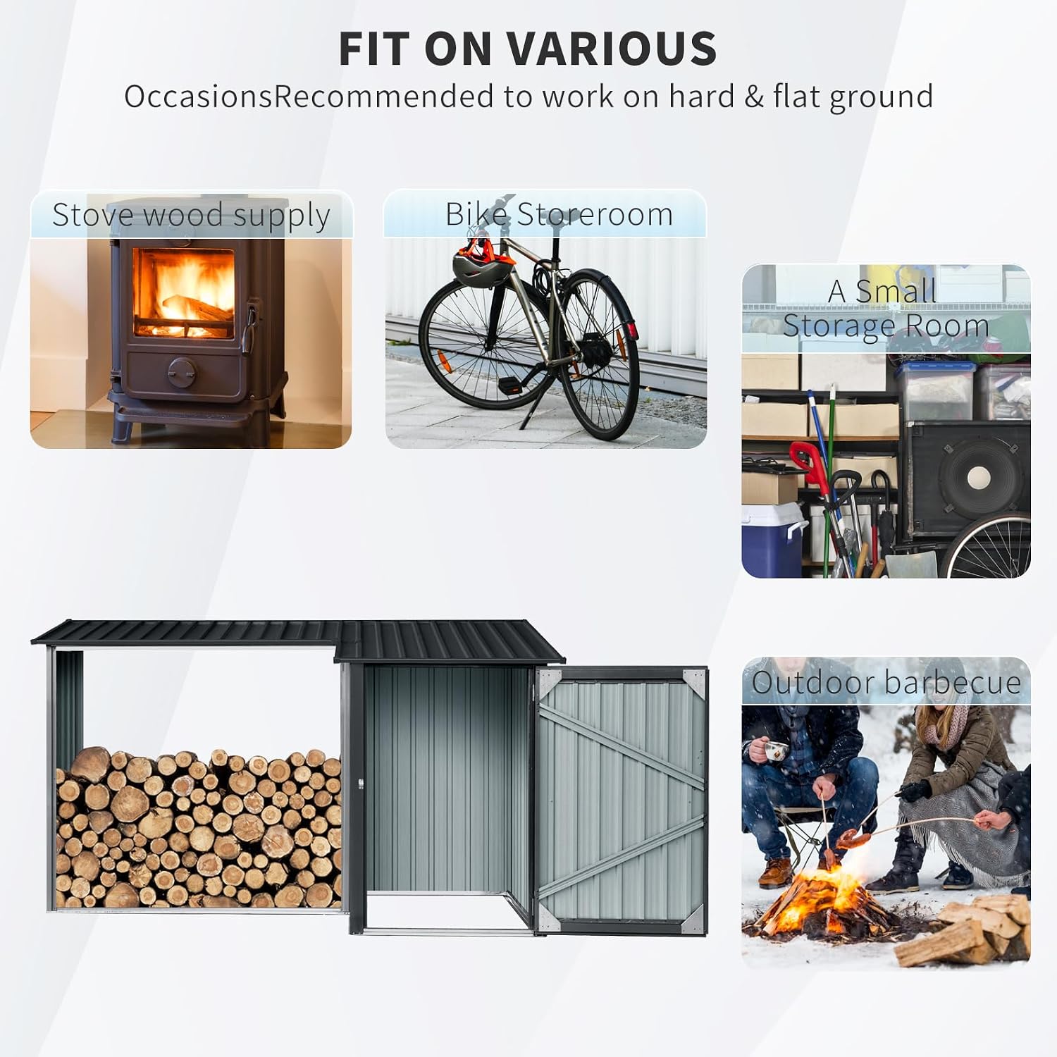 Wood Shed – Durable Galvanized Steel Firewood Storage, Rust & Weather Resistant, Open Design for Easy Access, Multi-Functional Tool Storage for Yard & Garden Use