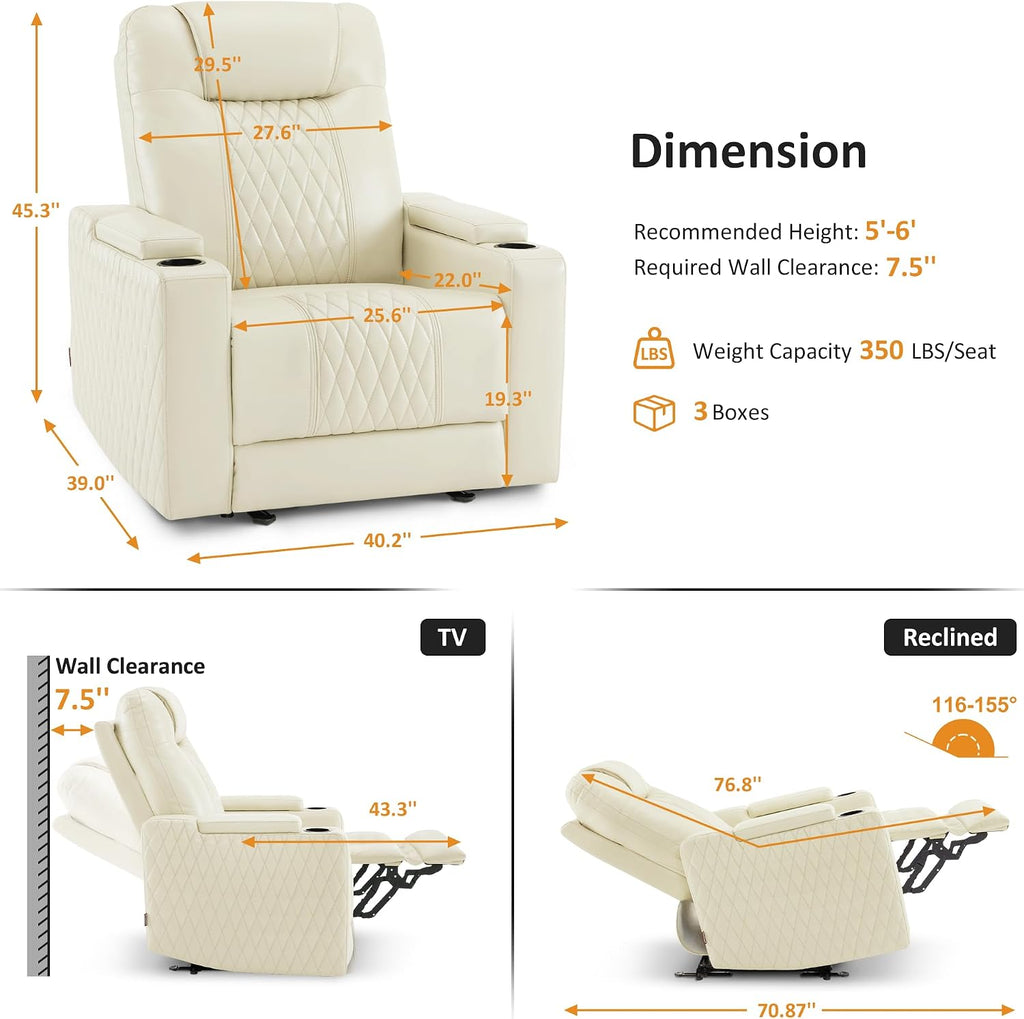 MCombo Oversized Power Recliner Chair with Adjustable Headrest & LED Light for Adults, Zero Gravity Recliner with USB & Type C Ports, Cup Holders for Living Room & Home Theater, Faux Leather HTS401