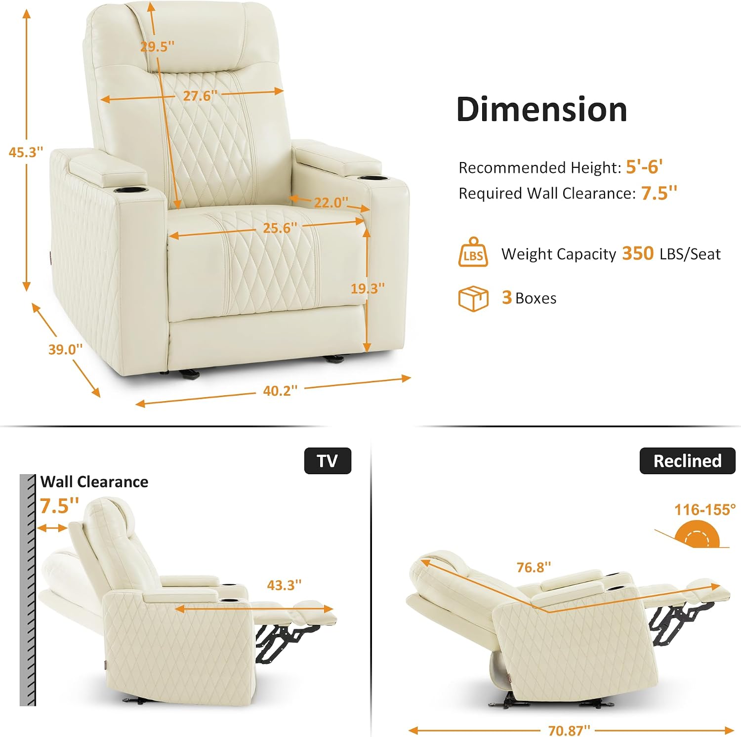 MCombo Oversized Power Recliner Chair with Adjustable Headrest & LED Light for Adults, Zero Gravity Recliner with USB & Type C Ports, Cup Holders for Living Room & Home Theater, Faux Leather HTS401