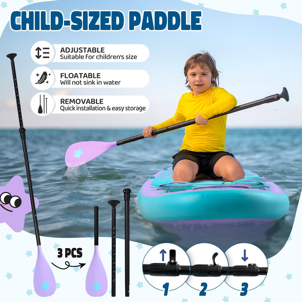 Kids Paddle Board with SUP Accessories, Child Paddle Board Durable, Lightweight, Stable Design, Wide Non-Slip Deck, 7ft 7.6ft 8ft 9.6ft Inflatable Paddle Boards for Kids & Youth