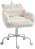 HOMCOM Fluffy Unicorn Office Chair with Mid-Back and Armrest Support, 5 Star Swivel Wheel White Base, Rainbow