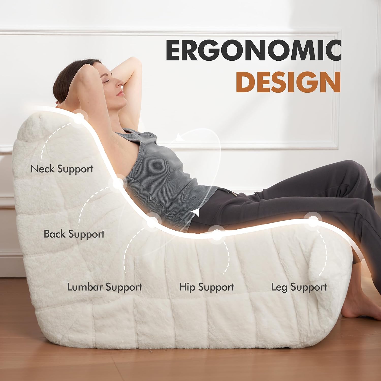 Bean Bag Chair Big Sofa Beanbag Chair for Adults Fireside Chair Bean Bag Lounger with Memory Foam Filled for Home,Apartment or Gaming Venue (Beige Plush)