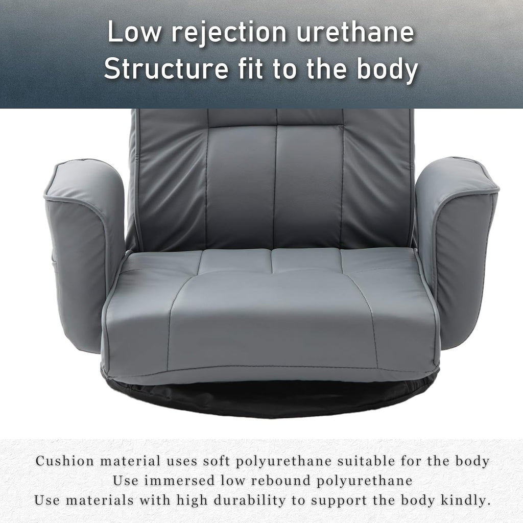 360 Degree Swivel Floor Chairs for Adults, Faux Leather Gaming Floor Chair with Back Support, 14 Angles Adjustable Comfortable Floor Lounge Chair Folding Video Game Chairs Office Bedroom