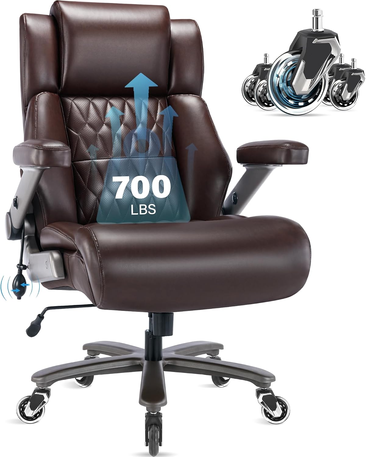 Big and Tall 700lbs Office Chair - Adjustable Lumbar Support 3D Flip Arms Heavy Duty Metal Base&Wheels, High Back Large Executive Computer Desk Chair, Thick Padded Ergonomic Design for Back Pain