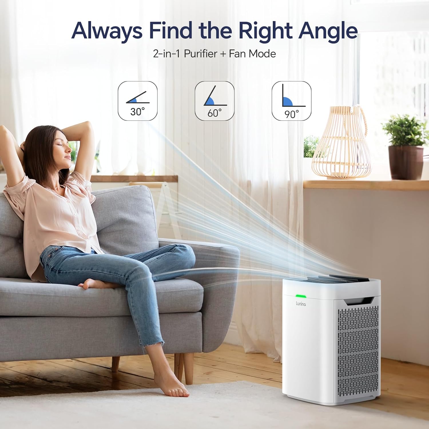Lunino Air Purifiers for Home Large Room up to 2800 Ft², Double-Sided HEPA Air Purifier with Washable Pre-filter, Smart WiFi, PM 2.5 Air Quality Monitor, 3 Fan Modo, for Pets Hair, Dust, Pollen, Smoke