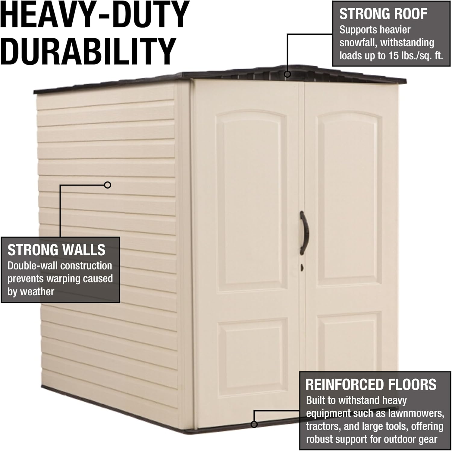 Rubbermaid Large Vertical Resin Outdoor Storage Shed With Floor (6.2 x 4.6 Ft), Weather Resistant, Beige/Brown, Organization for Home/Backyard/Garden Tools/Lawn Mower/Bike Storage/Pool Supplies