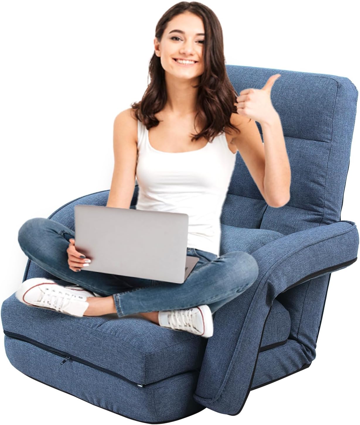 42-Position Adjustable Floor Chair, Chaise Lounge Indoor, Folding Lazy Sofa with Armrests and a Pillow Padded Adults Gaming Chairs for Living Room, Bedroom Factory Price, 8803XM (Blue)