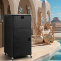 Outdoor Pool Towel Storage Cabinet Outdoor Towel Rack for Pool with Shelf & Drawer Pool Towel Hoder with Rolling Wheels Hot Tub Towel Rack W/Waterproof Cover Poolside Towel Valet Caddy for Spa Black