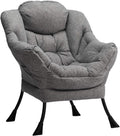 HollyHOME Lazy Chair with Armrest and Side Pocket, Comfy Accent Lounge Chair,Leisure Sofa Armchair for Living Room, Bedroom, Dorm, or Small Spaces, Oversized Reading Sofa Chair,Cotton-Linen Grey