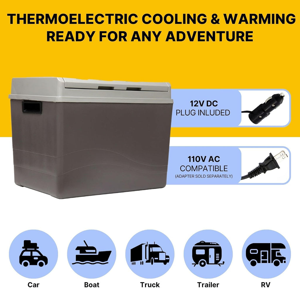 Koolatron 12V Electric Cooler/Warmer, 38L (40qt) Thermoelectric Car Fridge, Reversible Door, 12 Volt DC Connection, Plug In Iceless Portable Refrigerator, For Work Travel Vehicle Truck RV, Gray