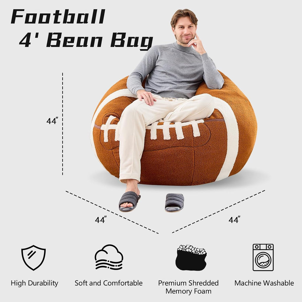 Sports Football Bean Bag Chair – Giant Bean Bag Chairs for Adults and Kids – Filled Plush Lounge Sofa Couch for Living Room, Gaming Room, Office – Perfect for Football Party Decor – 44 Inch