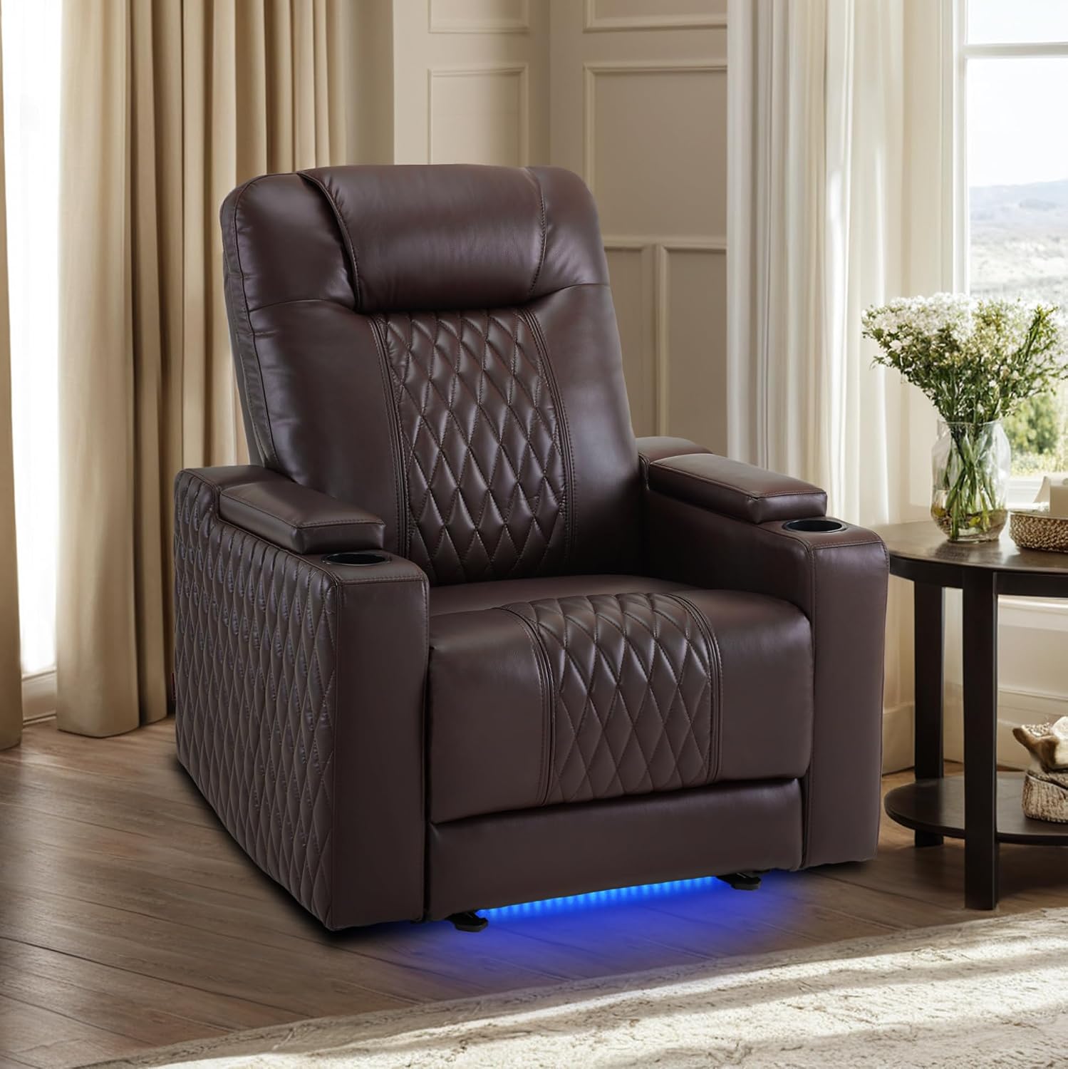 MCombo Oversized Power Recliner Chair with Adjustable Headrest & LED Light for Adults, Zero Gravity Recliner with USB & Type C Ports, Cup Holders for Living Room & Home Theater, Faux Leather HTS401