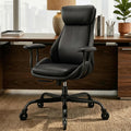 E-Motie Office Chair, Leather Desk Chair with Rubber Wheels, Ergonomic Computer Chair 500 LBS with Lumbar Support, High Back Executive Chair for Modern Home Office, Black