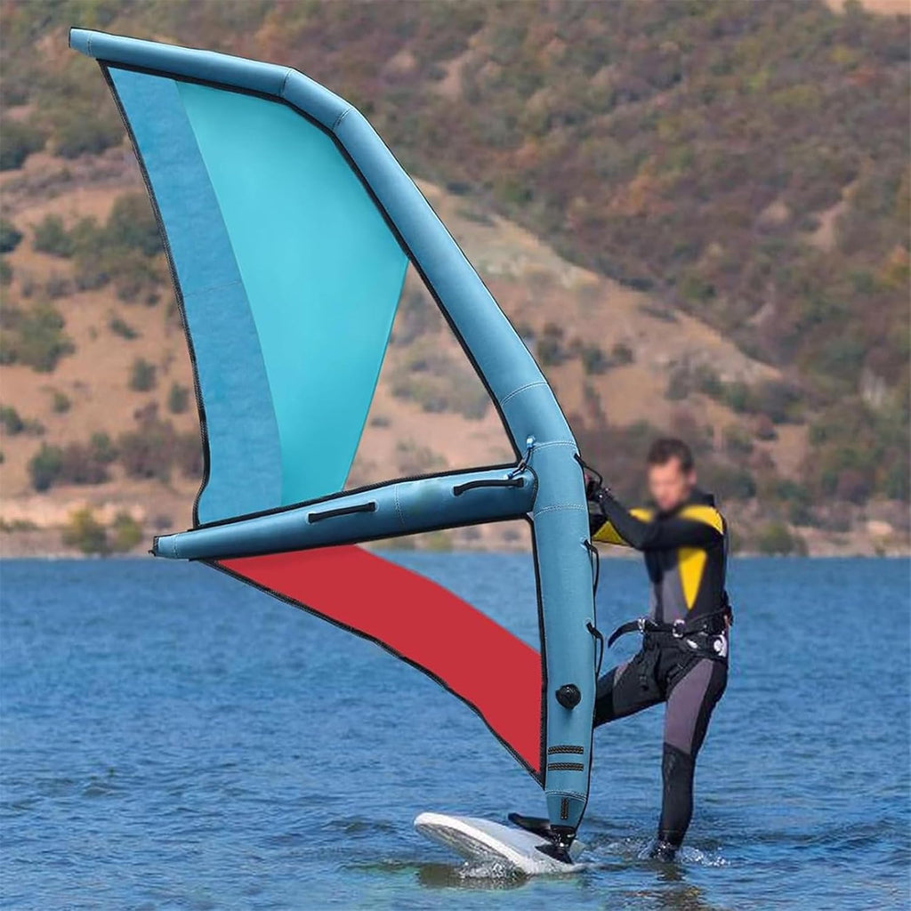 Sup Professional Inflatable Paddle Board, Inflatable Sail Professional, 435 X 188 Cm Windsurfing Kites, Oxford Cloth + Pvc Blue And Red Inflatable Wing, 360° Rotatable Base And Visualization Window