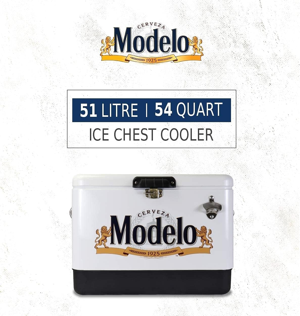 Modelo Ice Chest Cooler - Portable Ice Bucket with Bottle Opener, Vintage Style, Insulated for Camping, Beach, Picnic, RV, BBQs, Tailgating, Fishing, Stainless Steel 85 Can Ice Box, 51L (54 qt)