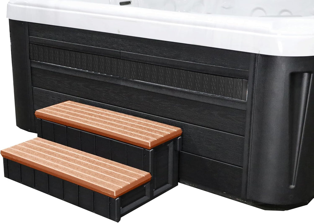 Confer Plastics Two Tier 36' Wide Storage Hot Tub Step: Durable, Multi-Functional, Non-Skid Spa Steps, Easy Installation, Sturdy, Long Lasting Upgrade to Your Space. Proudly Made in USA. - Redwood