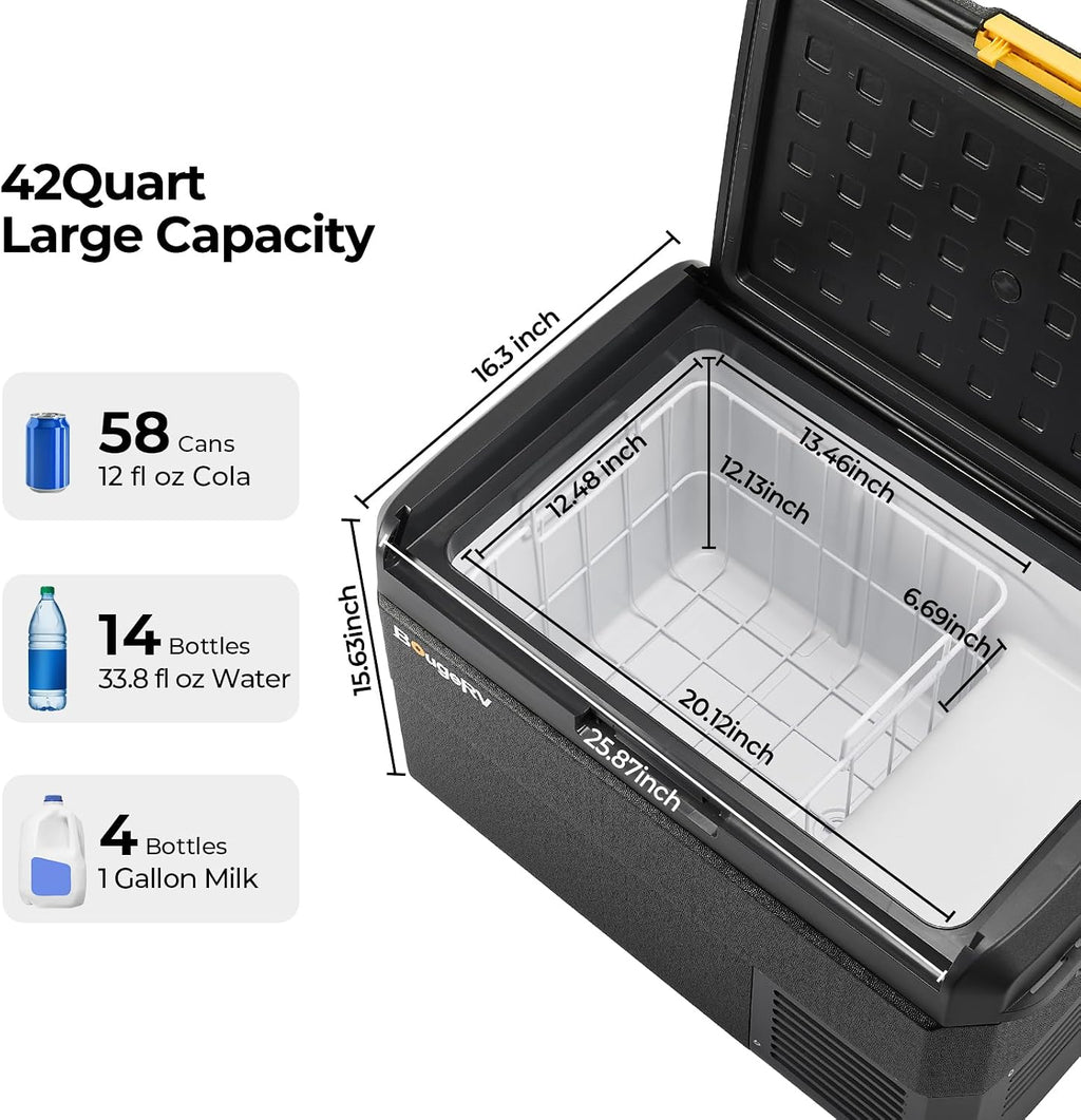 BougeRV 12 Volt Car Refrigerator, CRS 42 Quart Portable Fridge Freezer with APP Control, -4℉ to 68℉ Compressor Electric Cooler 12/24V DC 110~240 Volt AC for Truck Van RV Camping Road Trip