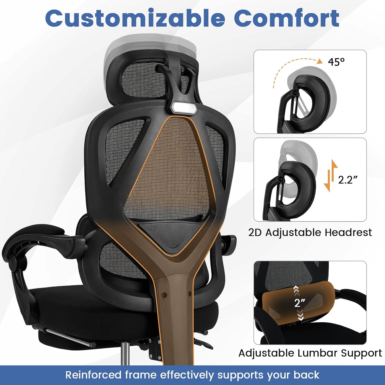 Giantex Mesh Office Chair, Ergonomic Desk Chair with Retractable Footrest, 135° Tilting Backrest, Adjustable Headrest & Lumbar Support, Padded Armrest, Computer Chair with High Back for Home Office