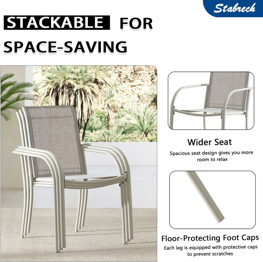 5 Pieces Patio Dining Set for 4, Grey Patio Stackable Chairs and Black Square Table Set of 4, Outdoor Furniture Set with Sling Support for Outside, Garden