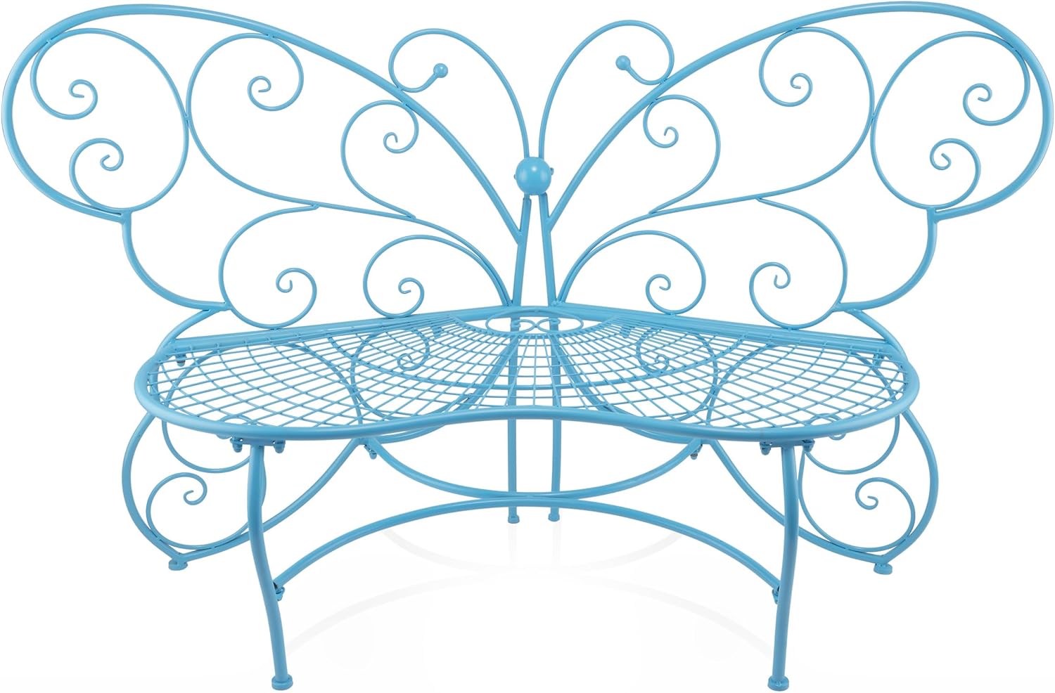 Alpine Corporation BAZ400BL Indoor Outdoor Metal Butterfly Shaped Garden Bench, 62' Long, Blue