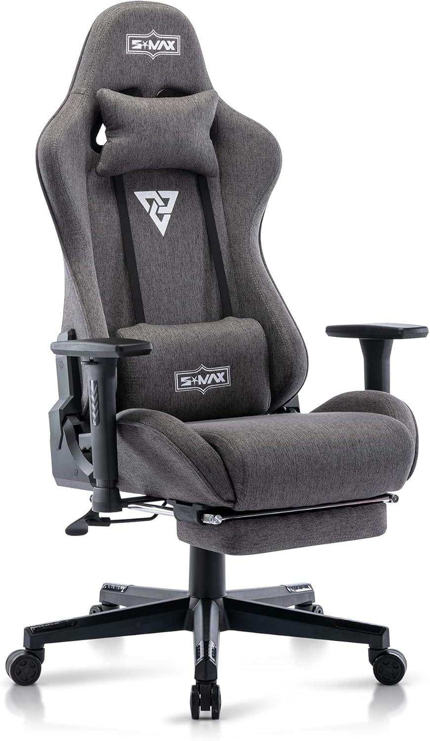 S*MAX Fabric Gaming Chair with Footrest Thicken Seat Ergonomic Gaming Chair with 3D Armrest Breathable Fabric Gamer Chairs for Adults Headrest Lumbar Support Gaming Chairs for Adults Grey