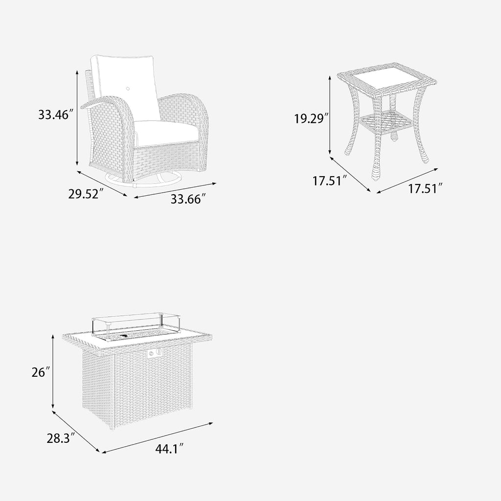 LayinSun 7 Pieces Outdoor Patio Furniture Set with Fire Pit Table, Rattan Wicker Sectional Swivel Rocker Chairs Sets