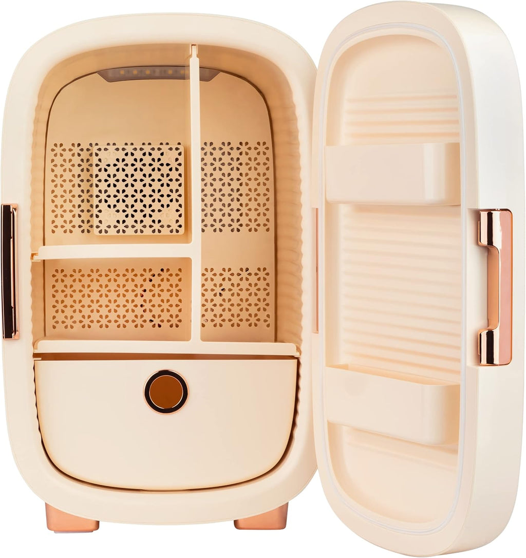 Cooluli Beauty 12L Skincare Fridge - for Makeup, Cosmetic & Facial Skin Care Products - for Women & Teen Girls - Pearl White Mini Fridge for Bedroom & Bathroom Vanity - Interior LED Lights