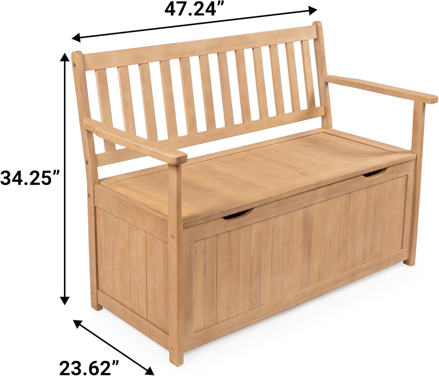 happimess STB1000A Sophie 48' Traditional Farmhouse Lift-Top Acacia Wood Storage & Entry Bench, Light Teak Matte Finish, with Seating & Armrest for Patio, Garden, Porch, Backyard, Poolside