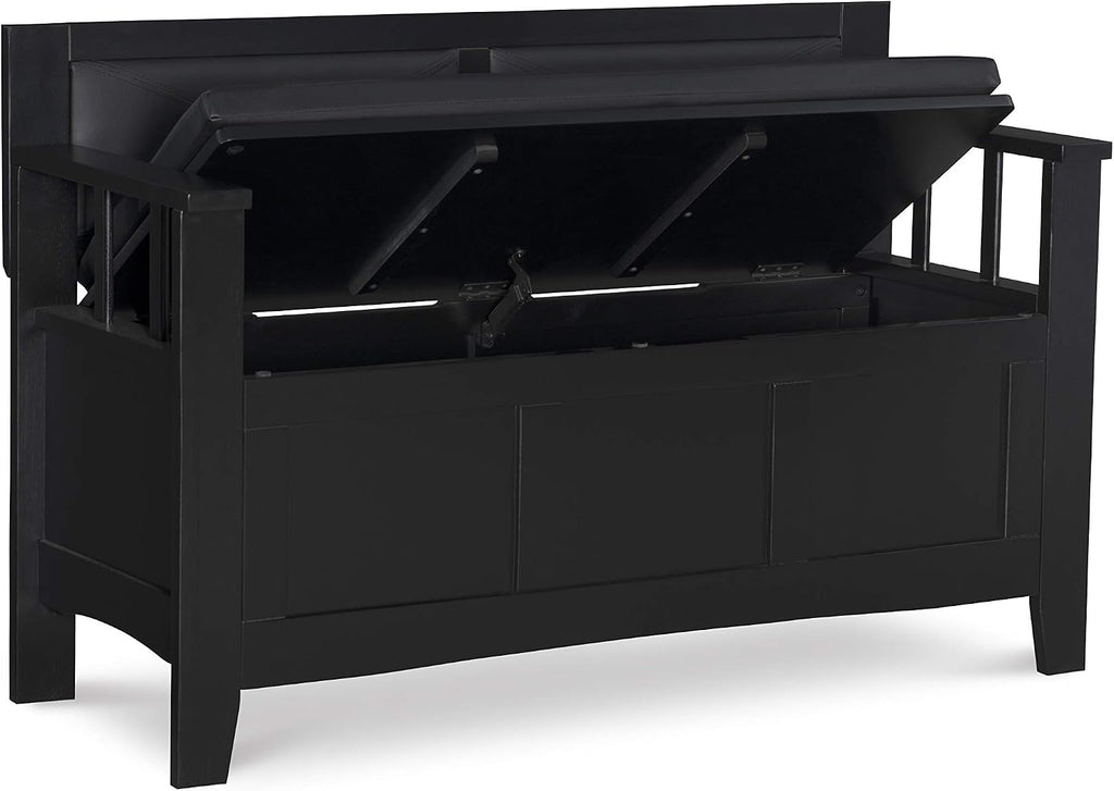 Linon Carlton Padded Bench, 44.5'W x 17'D x 30'H, Black
