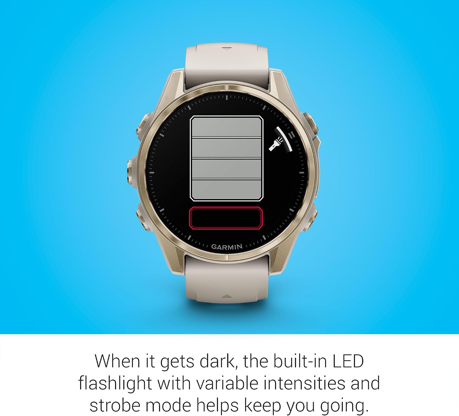 Garmin Fenix 8 Premium Multisport GPS Running Smartwatch, 43 mm | AMOLED, Dive-Rated, Built-in Flashlight | Soft Gold with Dark Sandstone Band with Signature Series Charging Stand