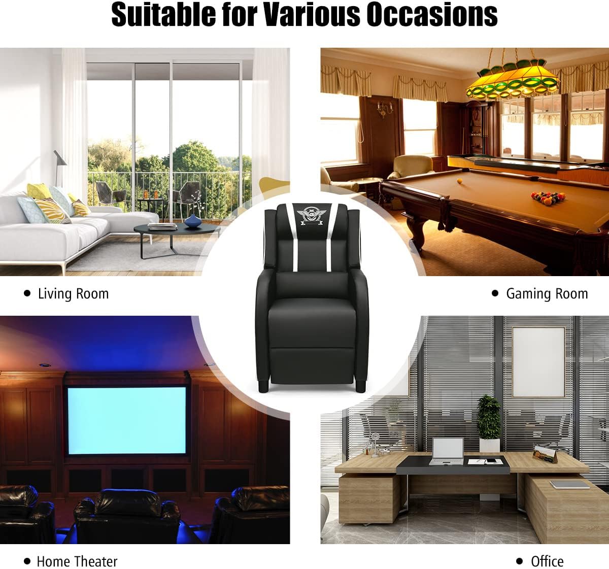 GORELAX Modern Massage Gaming Recliner Chair, PU Leather Home Theater Recliner Chairs w/Footrest and Massage, Racing Style Sofa Chair for Living Bedroom Gaming Room