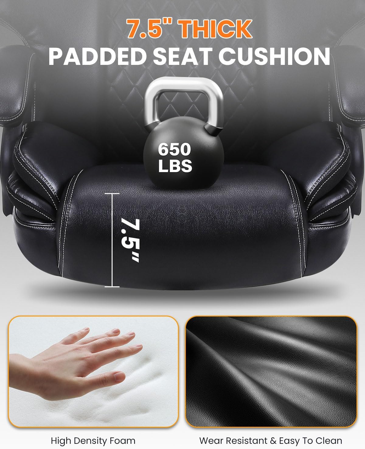 BOSMILLER 650lbs Large Big and Tall Office Chair for Heavy People with Adjustment Lumbar Support, Comfy Padded Heavy Duty Leather Executive Office Chair with Quiet Rubber for Adults 8 Hours Daliy Work