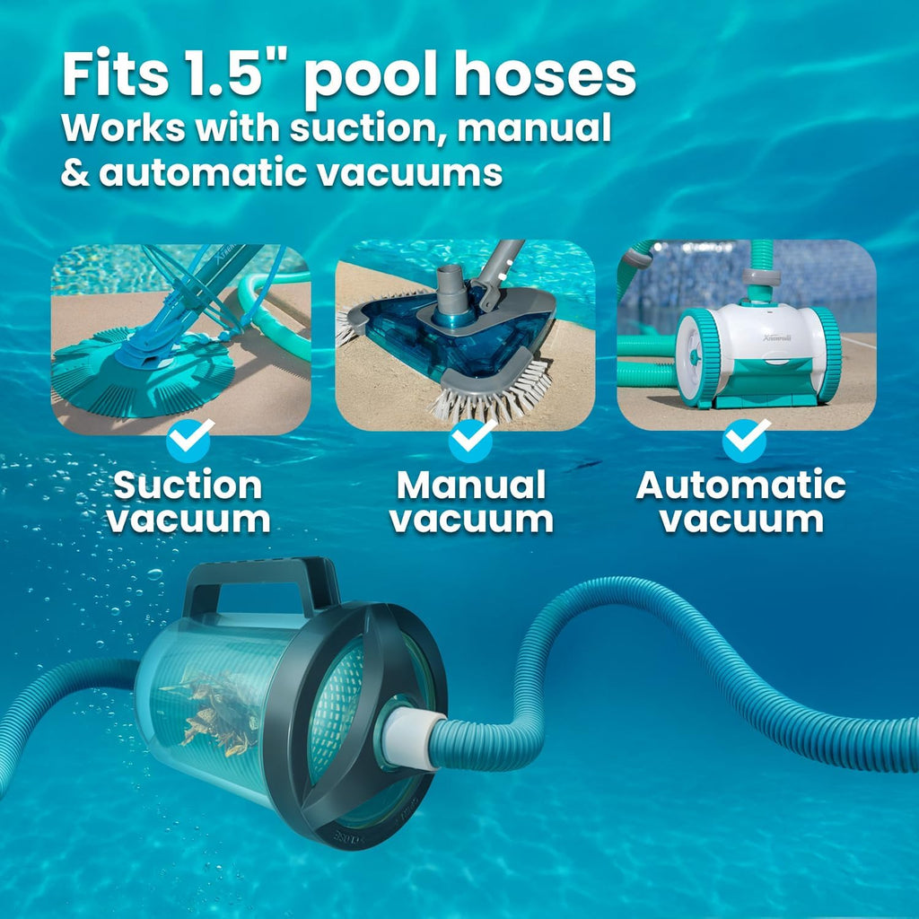 XtremepowerUS 30ft InGround Suction Vacuum Pool Cleaner Set – Climb Wall Automatic Pool Cleaner with Hose, Medium Leaf Canister, Basket & Skimmer Sock (6 Pack)