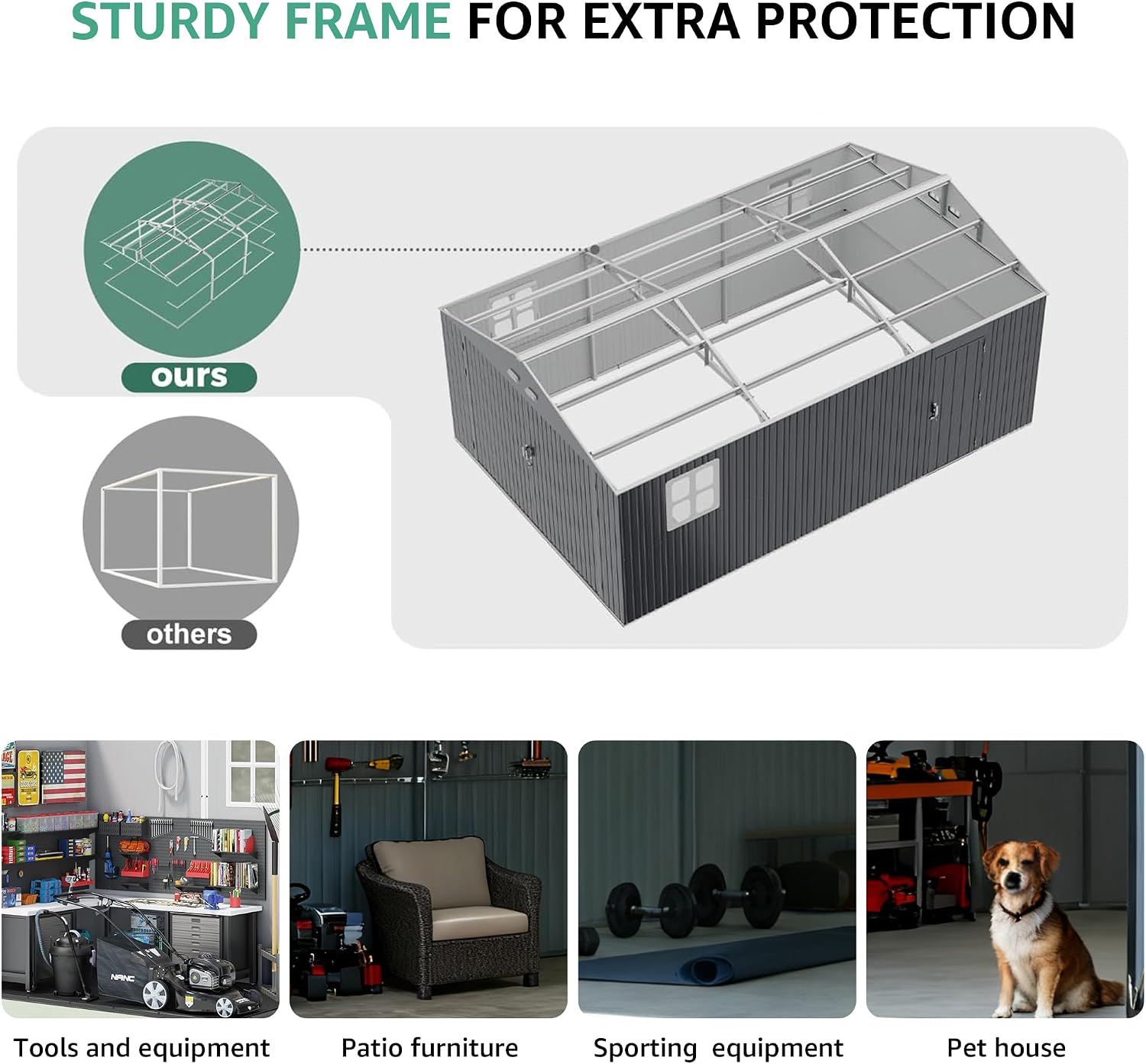 YOPTO 13x20 FT Outdoor Storage Shed, Large Metal Garage Sheds with Two Windows and Two Translucent Panels,Tool House w/Free Light Panet & Sloped Roof,for Car,Truck,Bike,Lawnmower,Tool,Dark Gray