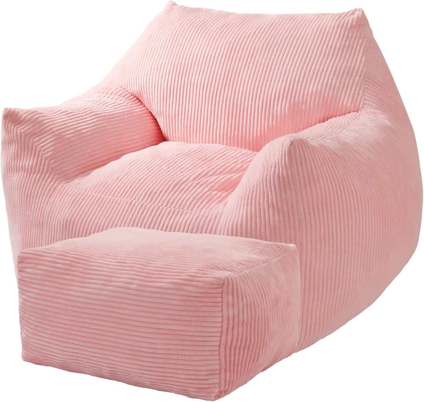 Big Bean Bag Chair for Adults, Ultra Soft Living Room Bean Bag with Armrests & Ottoman, Stuffed BeanBag Chair for Napping, Gaming, Vacuum-Compressed for Easy Gifting, 48h to Expand, Pink