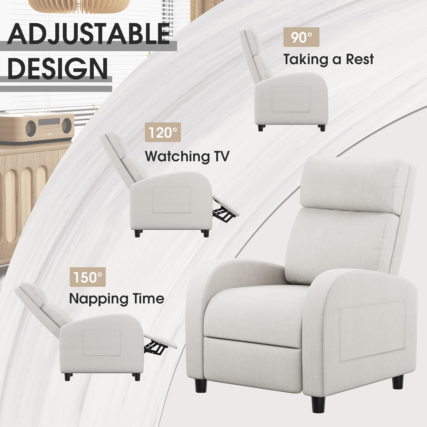 Homall Recliner Chair, Recliner Sofa for Adults, Recliners Home Theater Seating with Lumbar Support, Reclining Sofa Chair for Living Room (Fabric, Beige)