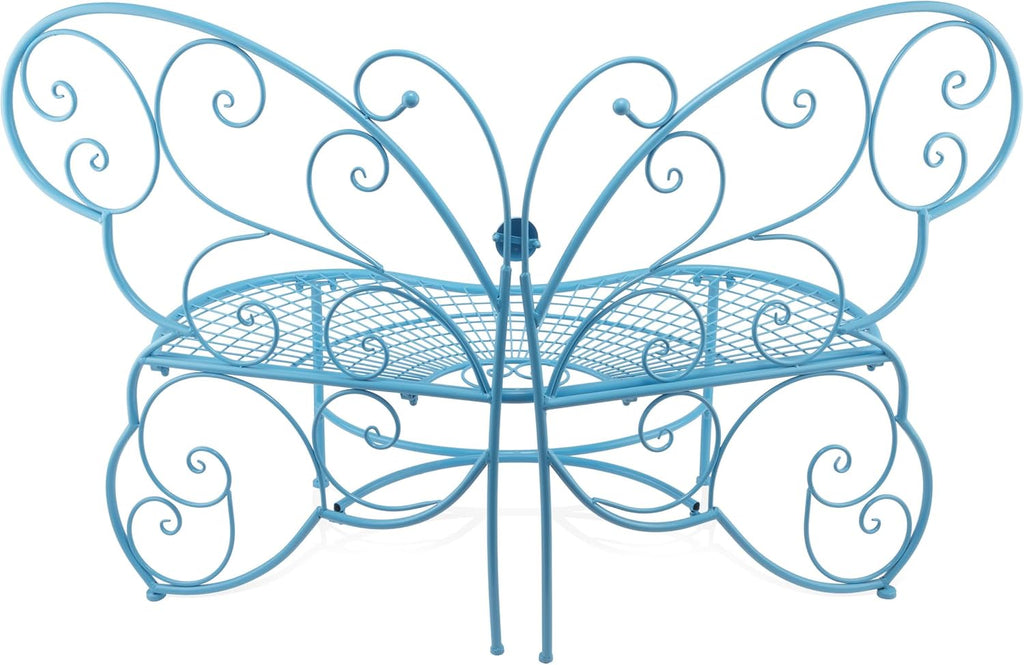 Alpine Corporation BAZ400BL Indoor Outdoor Metal Butterfly Shaped Garden Bench, 62' Long, Blue