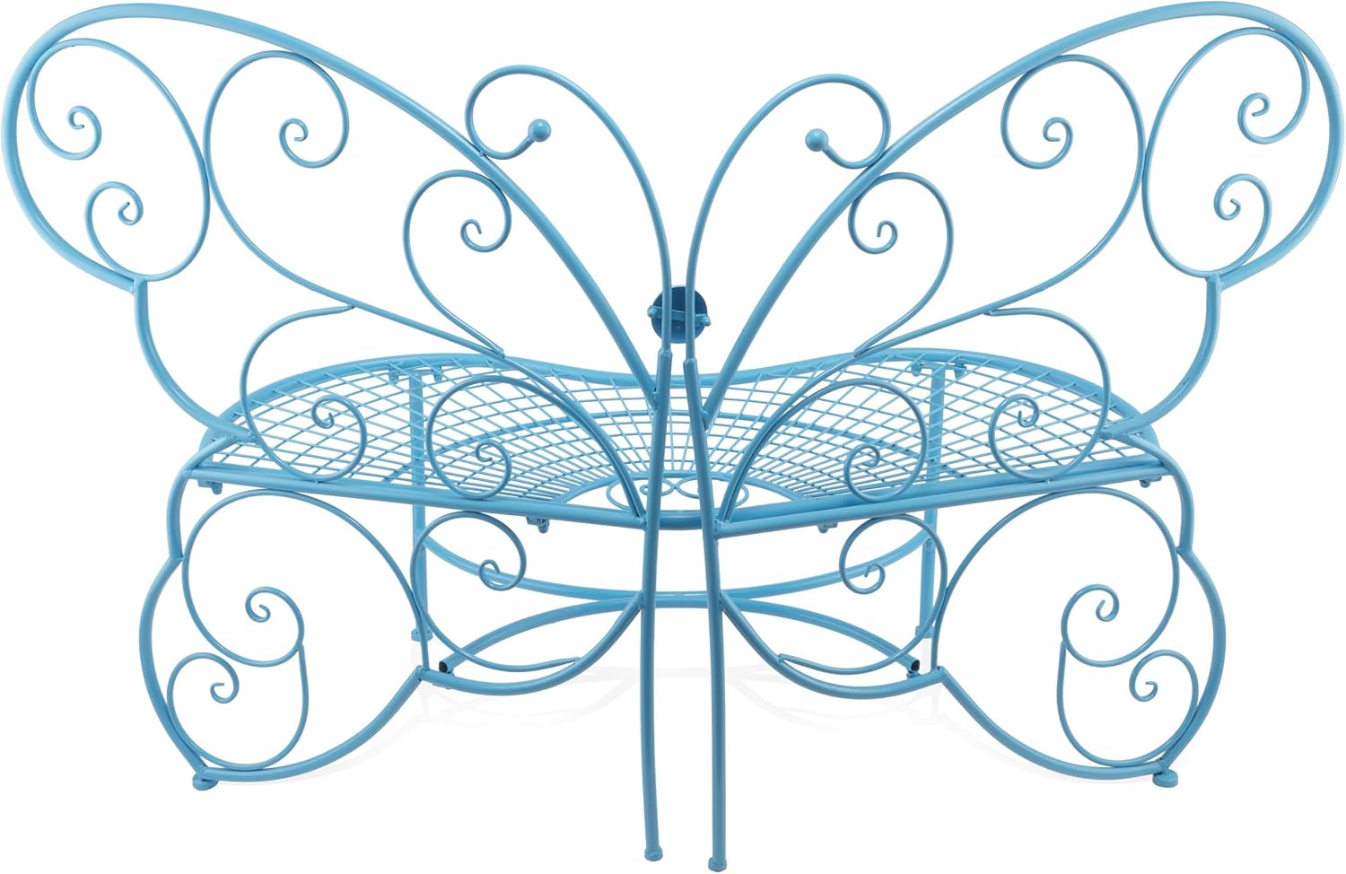 Alpine Corporation BAZ400BL Indoor Outdoor Metal Butterfly Shaped Garden Bench, 62' Long, Blue