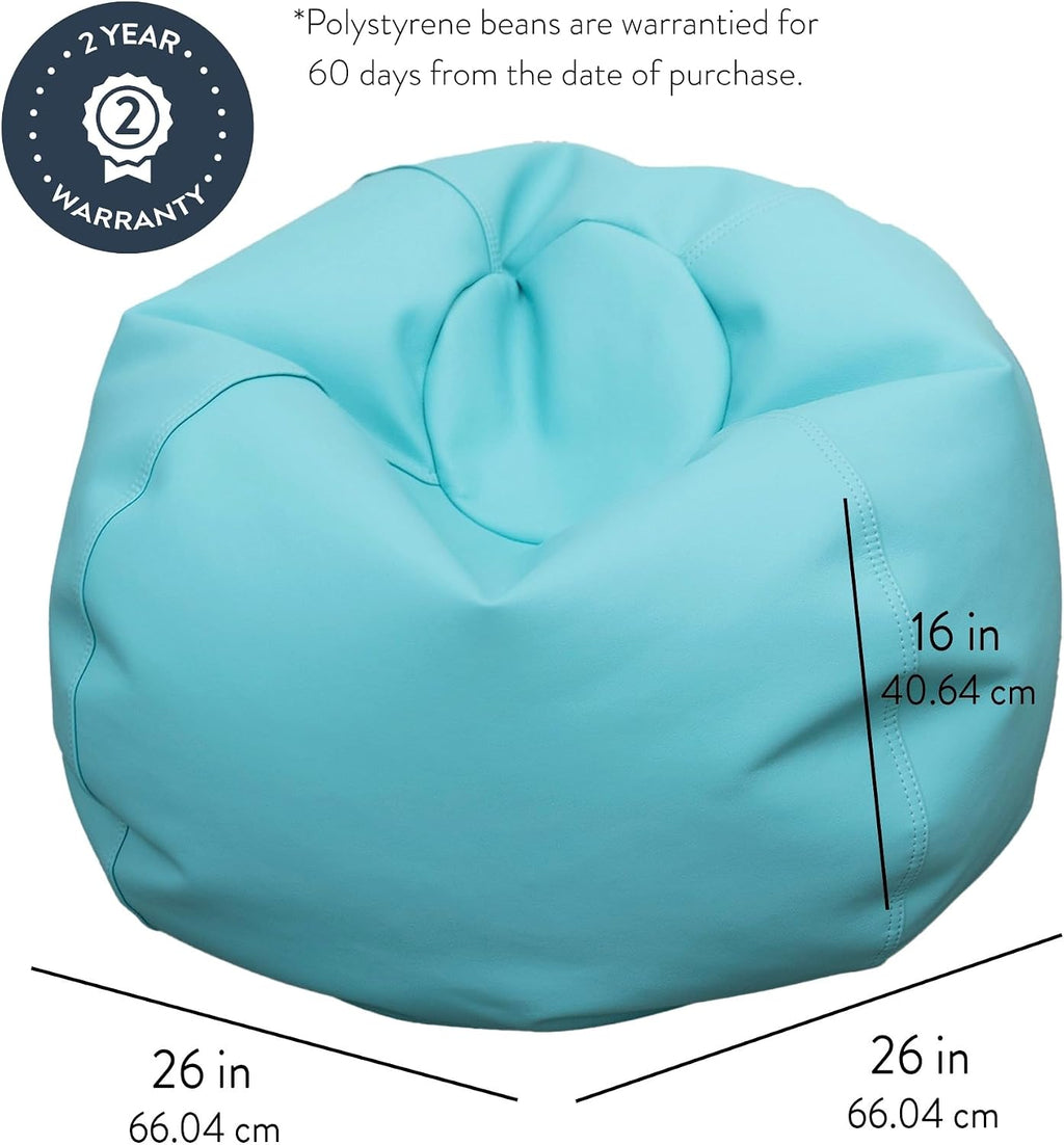 Children's Factory 26' Round Bean Bag, Bean Bag Chair with Water-Resistant Cover for Kids, Flexible Seating for Classroom Elementary, Easy to Clean, Aqua