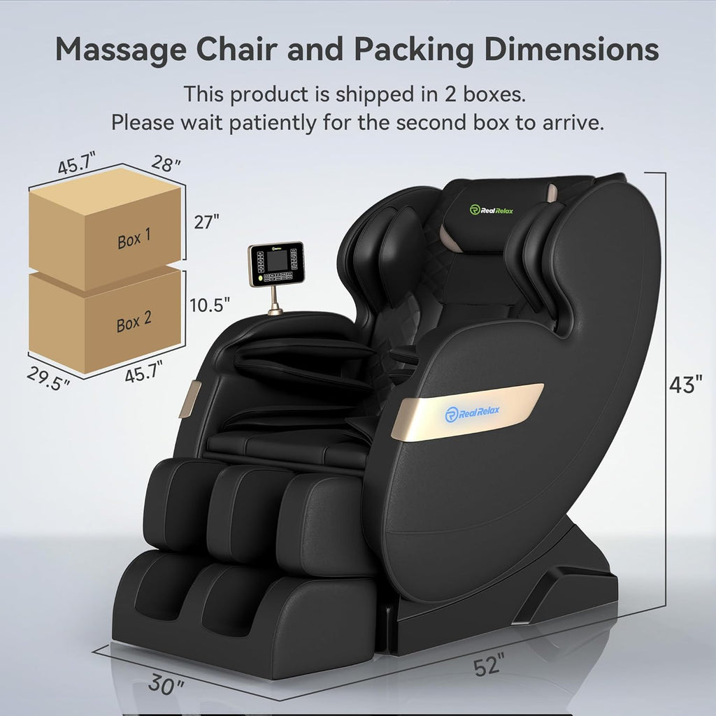 Real Relax Massage Chair Full Body of Dual Core S Track,Zero Gravity Realiner with App Control,Bluetooth,Foot Roller,Home or Office Use,Black and Gold